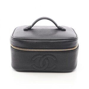 Chanel Handbag CC Logo Black Leather Calf Side